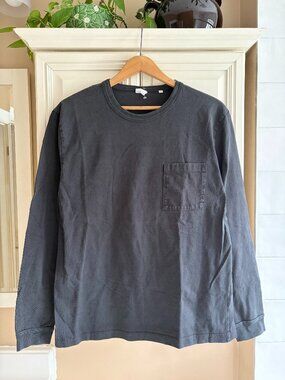 KOTN Long Sleeve Pocket Tee Shirt Black Faded Size Large Men Cotton Minimalist